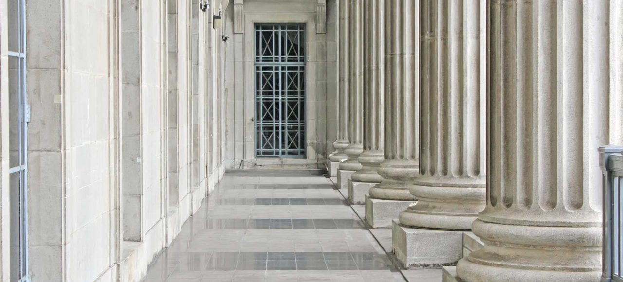 Courthouse colonnade with stone columns