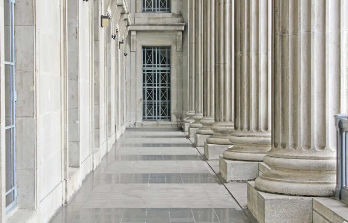 Courthouse colonnade with stone columns